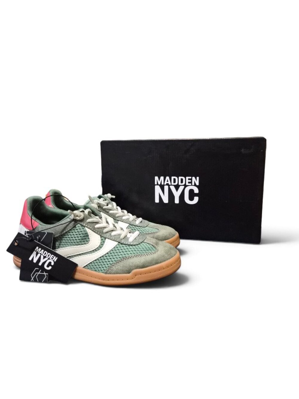 NIB Madden NYC Womens Green Sneakers Low Profile Faux Suede Mesh Gum Sole Size 6